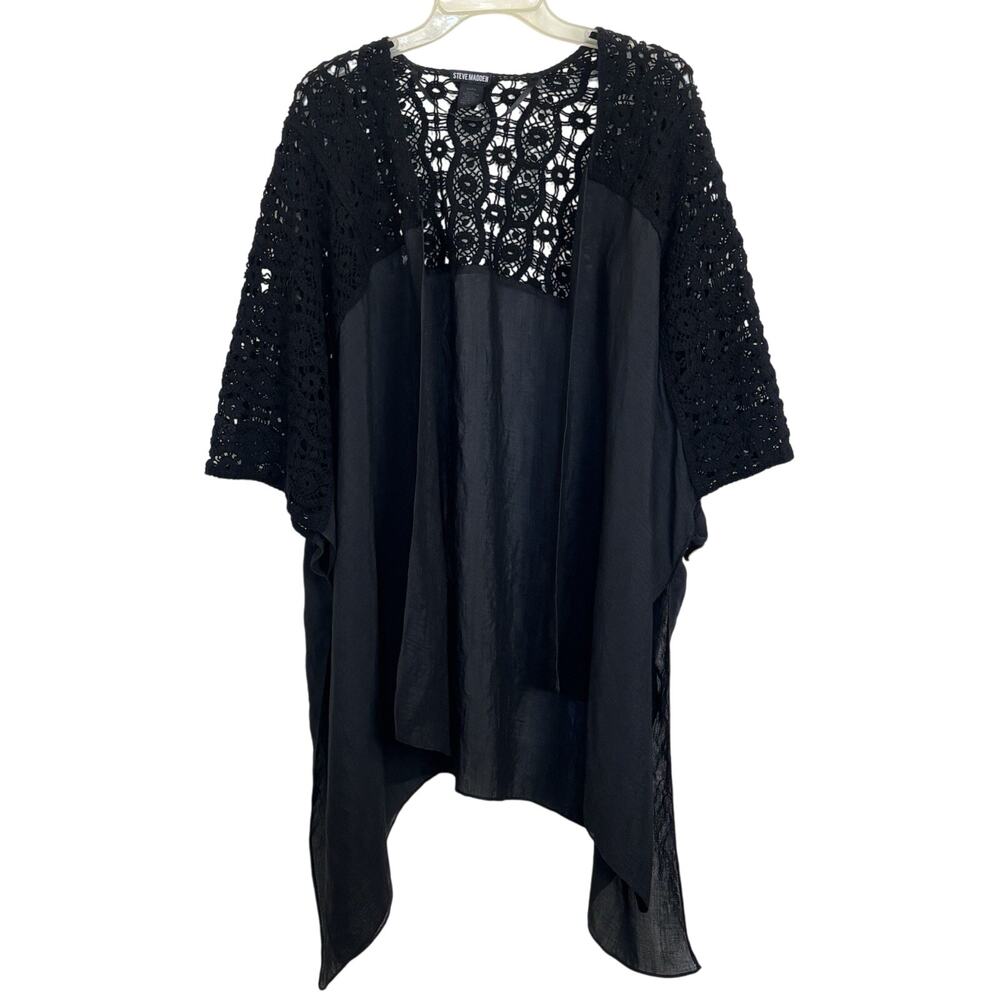 Steve Madden Black Crochet Sheer Kimono Cover Up Whimsigoth Witchy Festival